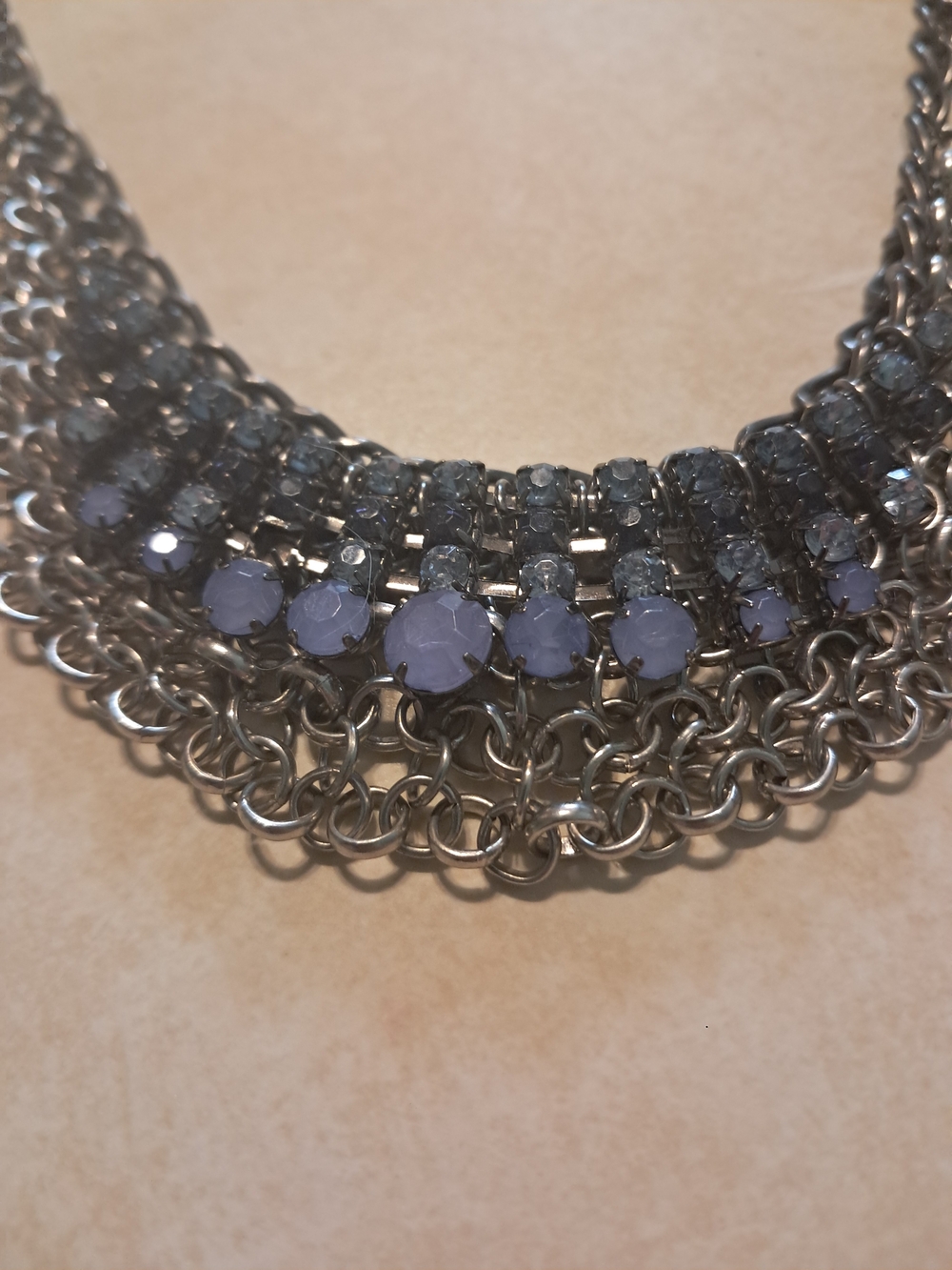 Women Jewelry Statement Necklace in Lavender and Gunmetal